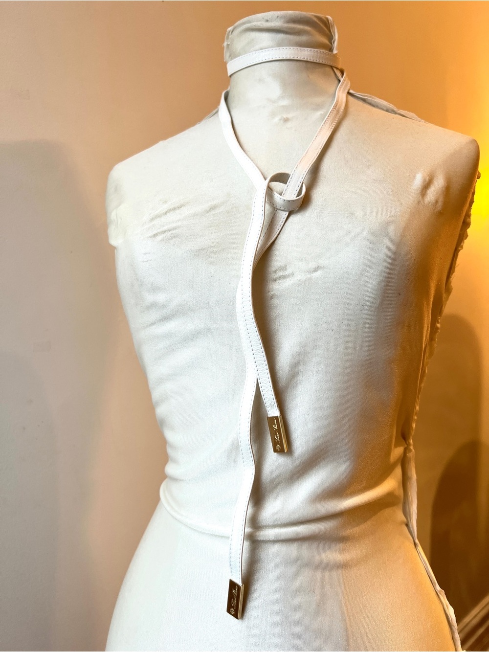 Loro Piana lariat tie necklace /belt white
